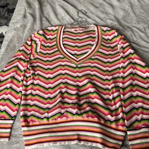 Trina turk V neck cotton Missoni-like striped sweater